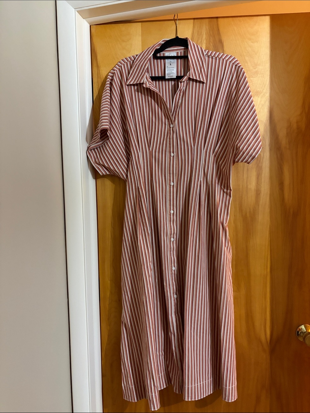 Serra Striped Button-Front Midi Dress - Rust and White